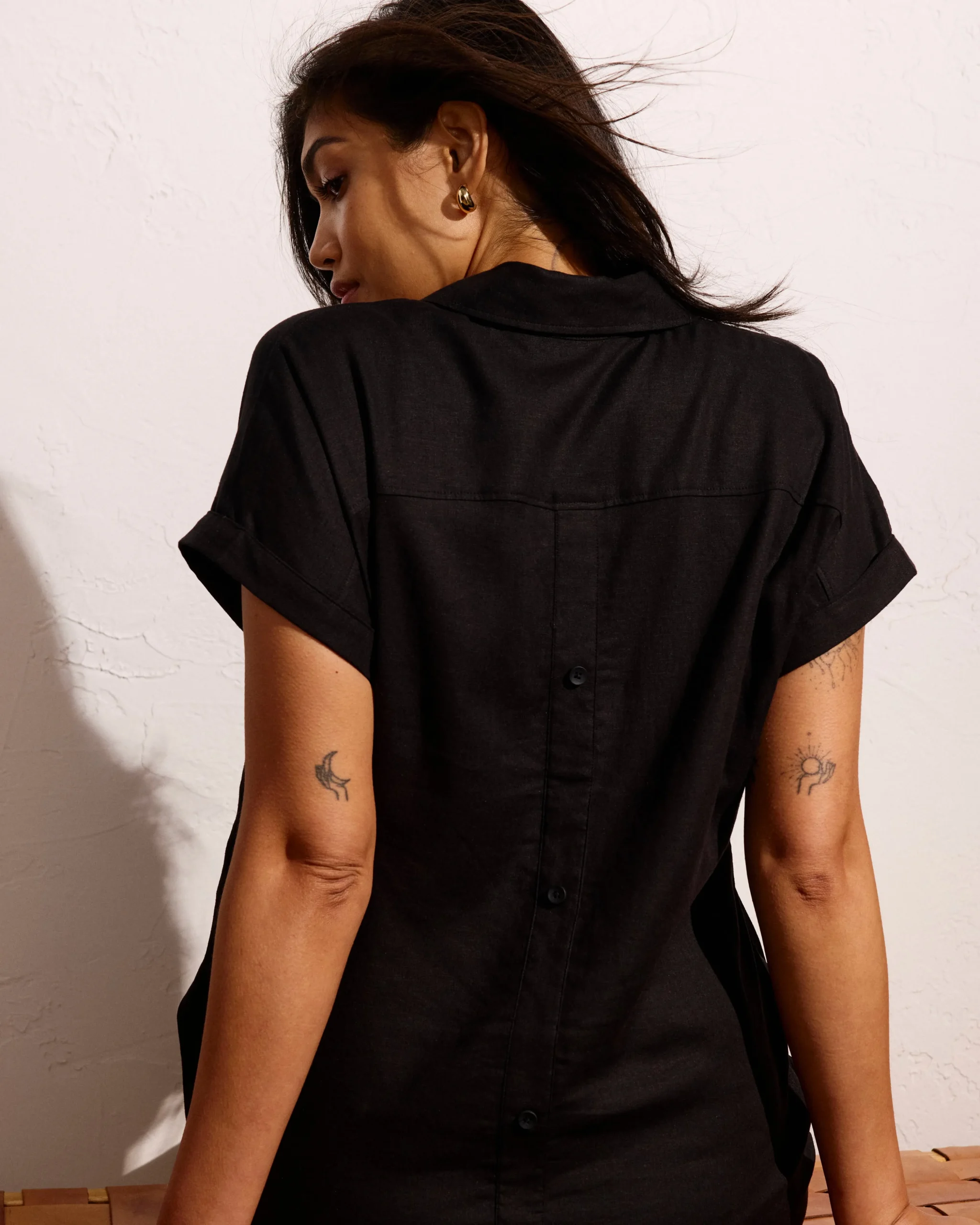 Sunshine Linen Blend Polo Dress Black