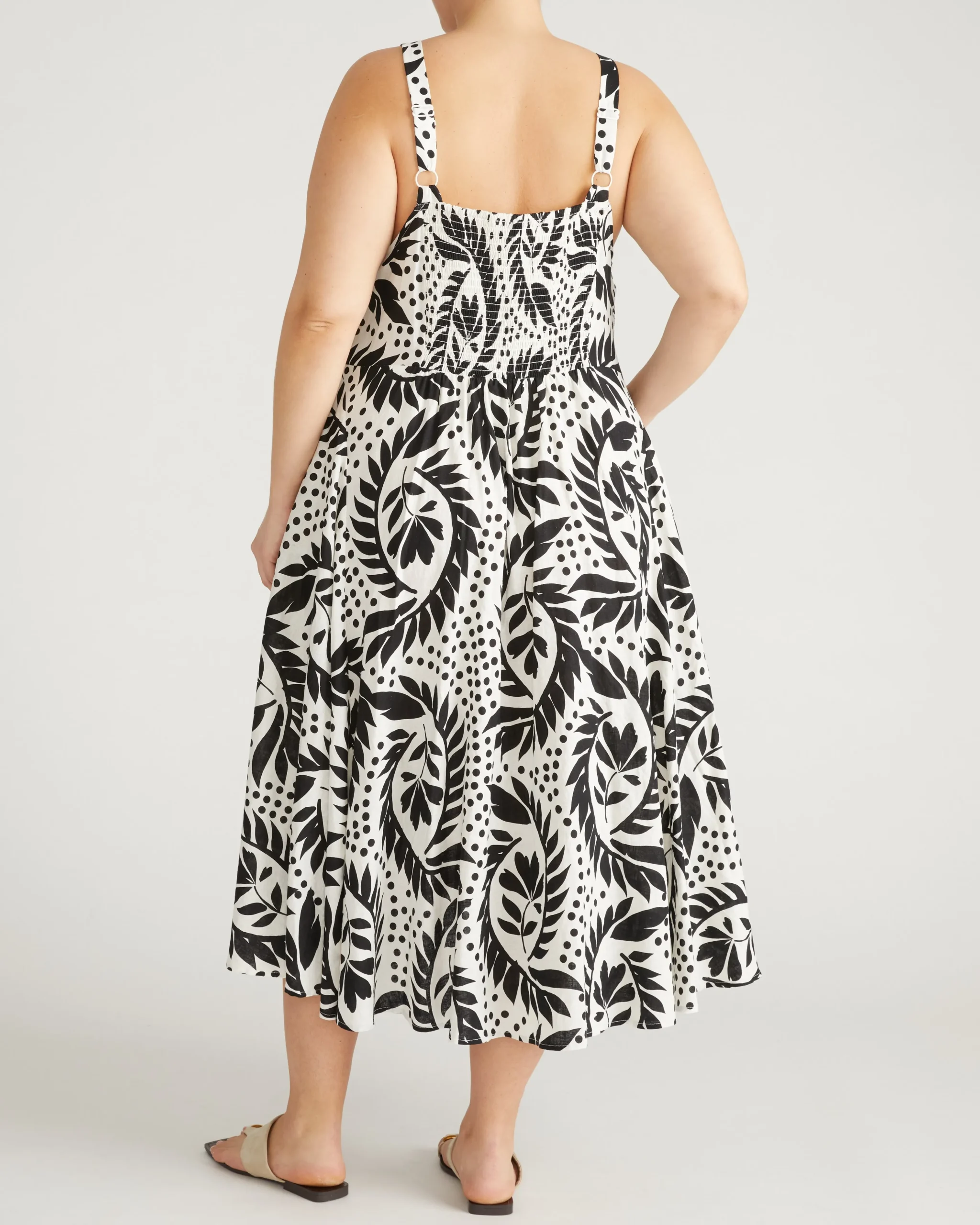 Sunshower Flowy Linen Blend Dress Vine Print