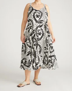 Sunshower Flowy Linen Blend Dress Vine Print