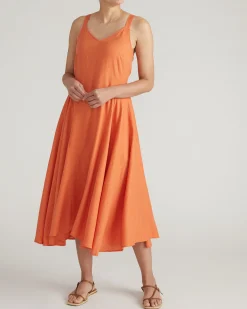 Sunshower Flowy Linen Blend Dress Italian Orange