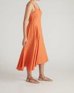 Sunshower Flowy Linen Blend Dress Italian Orange