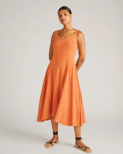 Sunshower Flowy Linen Blend Dress Italian Orange