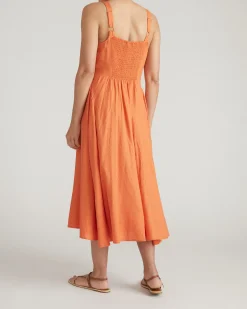 Sunshower Flowy Linen Blend Dress Italian Orange