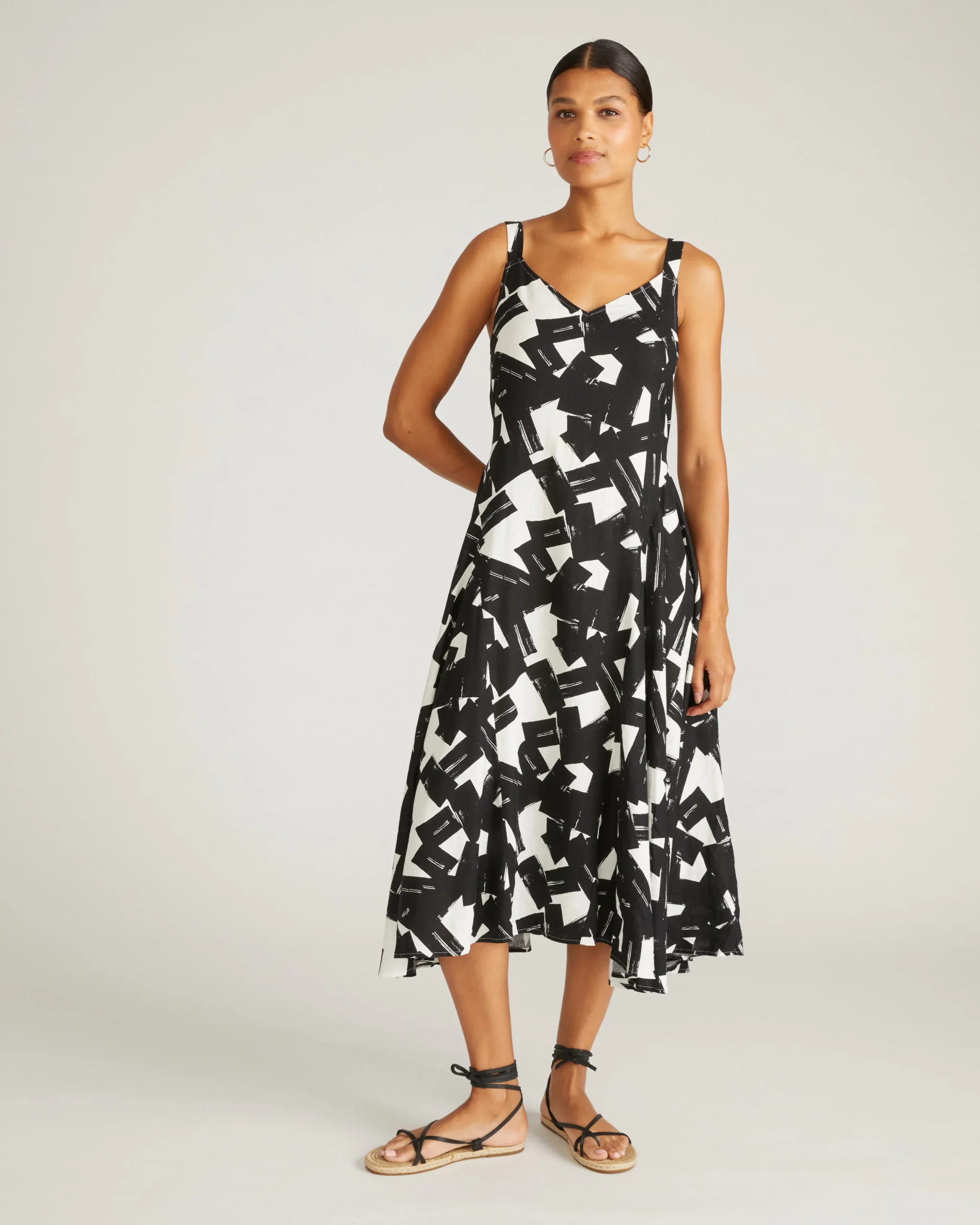 Sunshower Flowy Linen Blend Dress Santiago Print