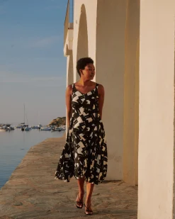 Sunshower Flowy Linen Blend Dress Santiago Print