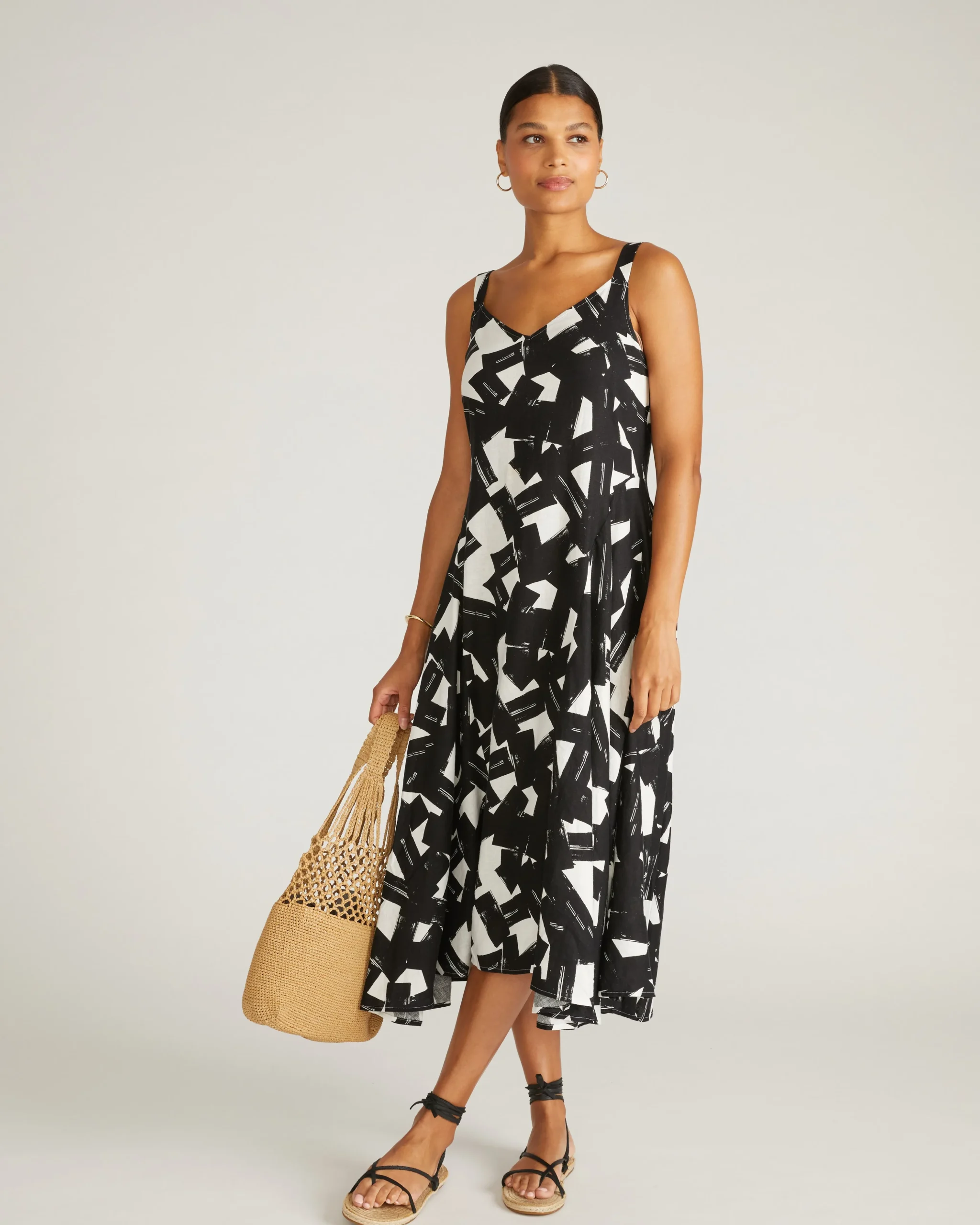 Sunshower Flowy Linen Blend Dress Santiago Print