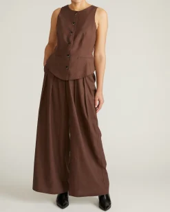 Tamsin Stretch Linen Blend Vest Sophisticated Brown