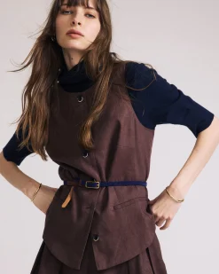 Tamsin Stretch Linen Blend Vest Sophisticated Brown