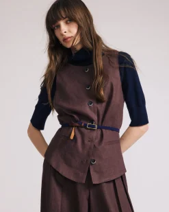 Tamsin Stretch Linen Blend Vest Sophisticated Brown