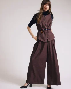 Tamsin Stretch Linen Blend Vest Sophisticated Brown