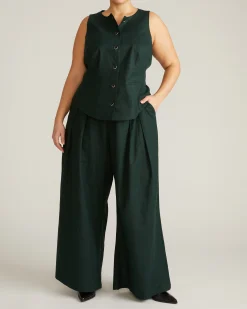 Tamsin Stretch Linen Blend Vest Forest Green