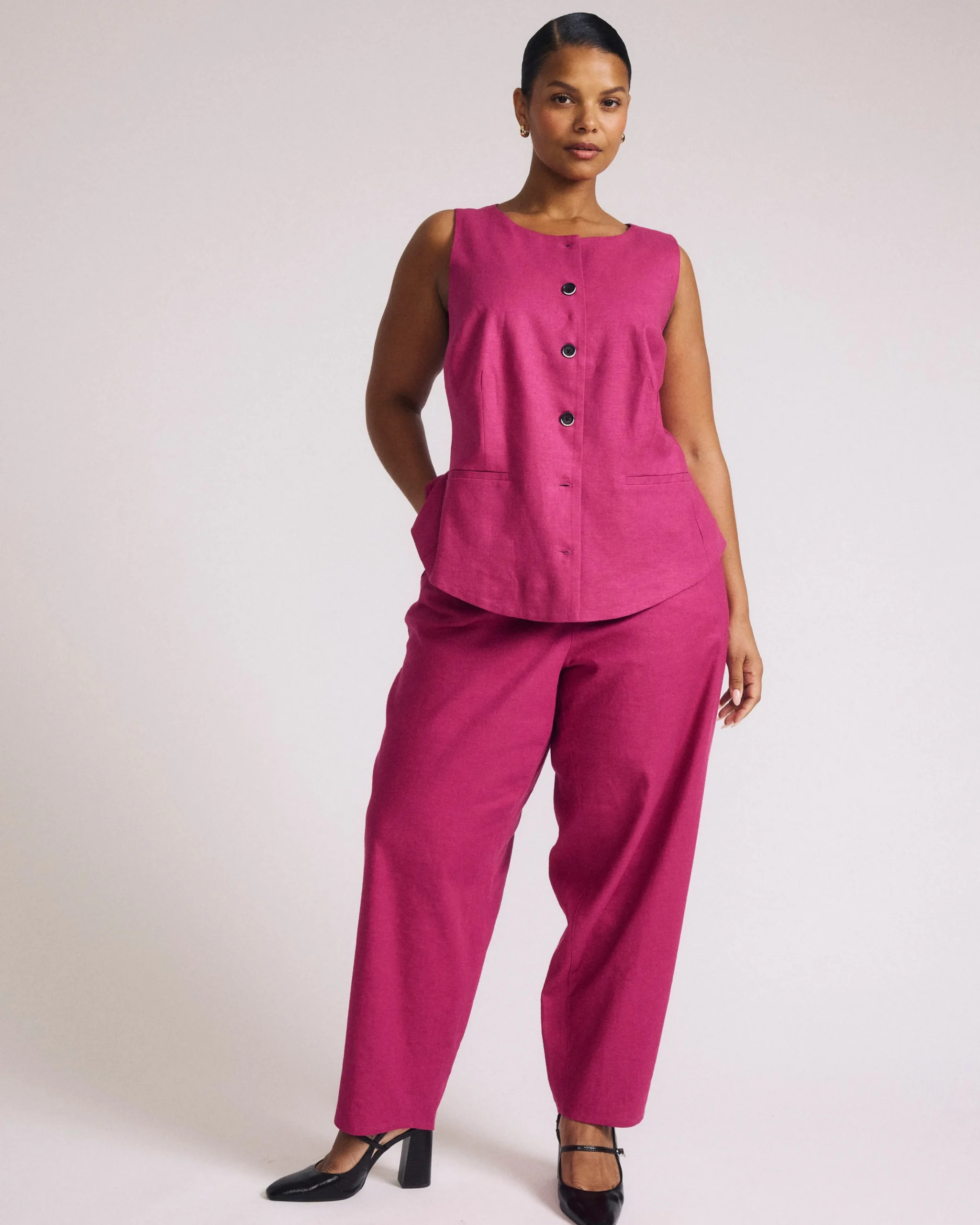 Tamsin Stretch Linen Blend Vest Hyper Pink