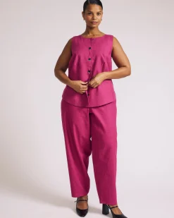Tamsin Stretch Linen Blend Vest Hyper Pink