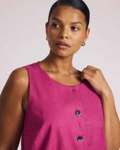 Tamsin Stretch Linen Blend Vest Hyper Pink