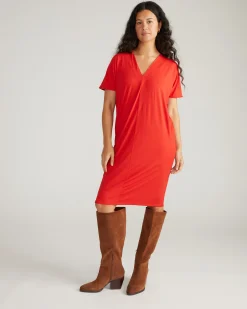 Teresa Liquid Jersey V-Neck Dress Lipstick