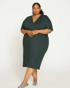 Teresa Liquid Jersey V-Neck Dress Forest Green