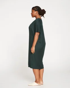 Teresa Liquid Jersey V-Neck Dress Forest Green