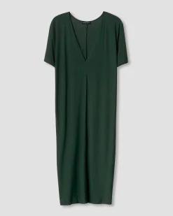 Teresa Liquid Jersey V-Neck Dress Forest Green