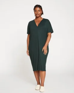 Teresa Liquid Jersey V-Neck Dress Forest Green