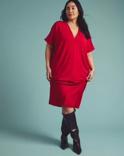 Teresa Liquid Jersey V-Neck Dress New York Red