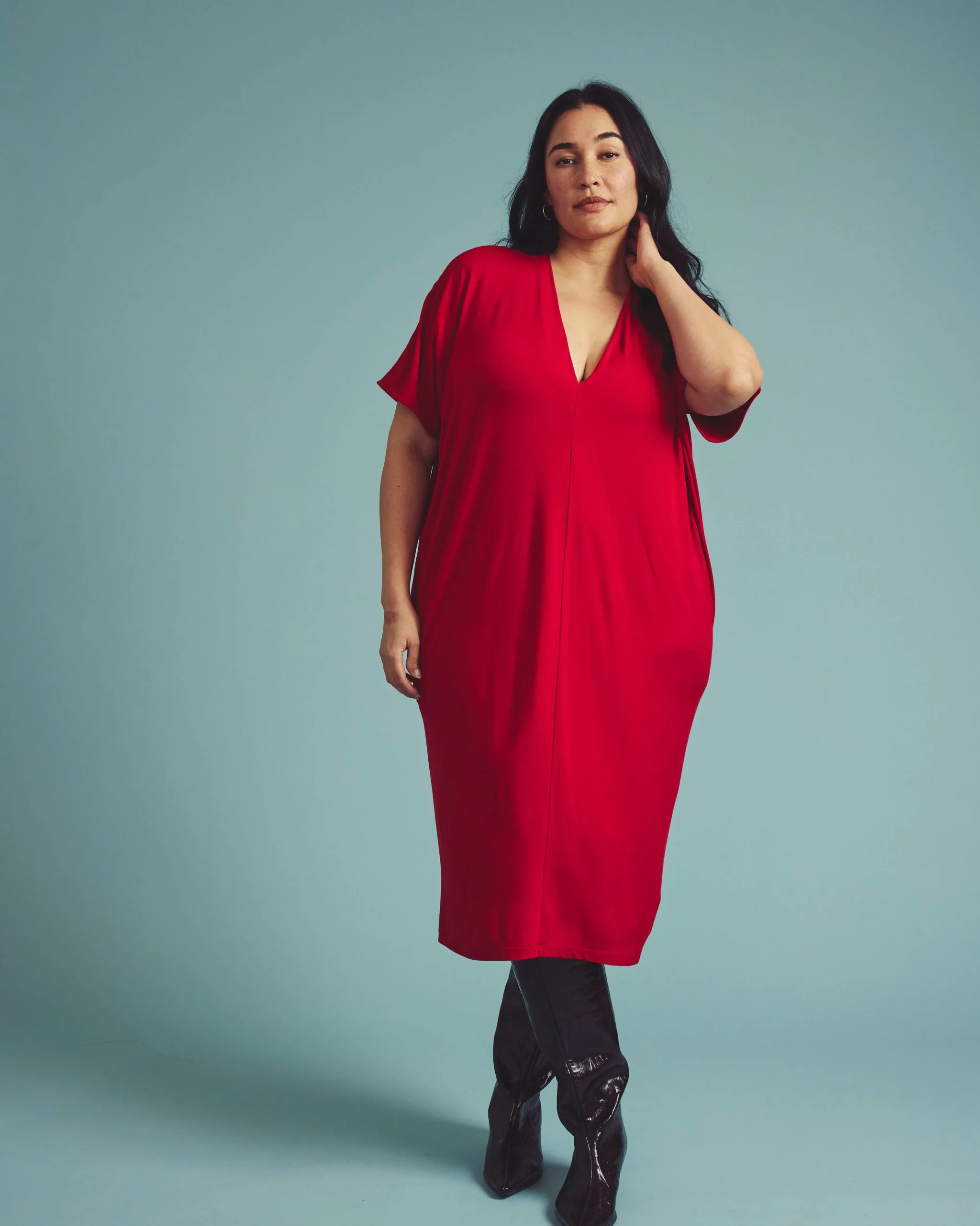 Teresa Liquid Jersey V-Neck Dress New York Red
