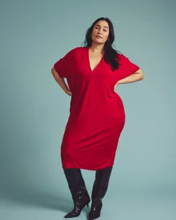 Teresa Liquid Jersey V-Neck Dress New York Red