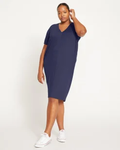Teresa Liquid Jersey V-Neck Dress Midnight