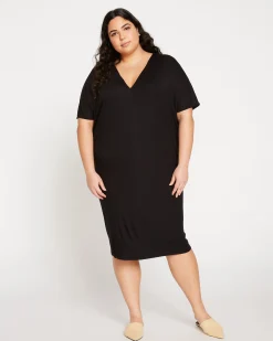 Teresa Liquid Jersey V-Neck Dress Black