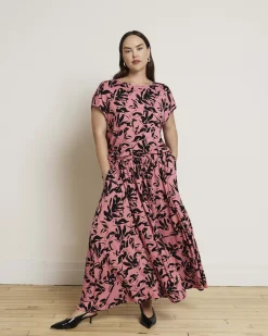 Tessa Liquid Jersey Skirt Pink Sgraffito Print
