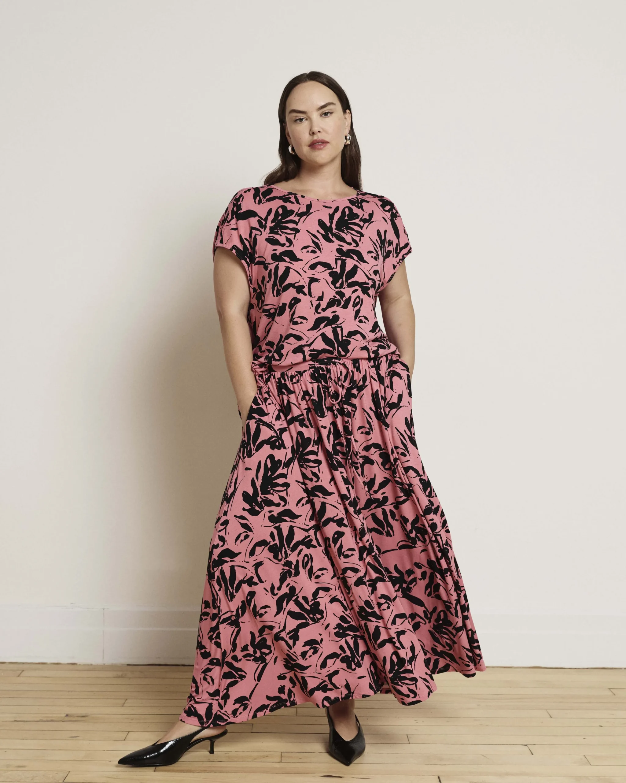 Tessa Liquid Jersey Skirt Pink Sgraffito Print