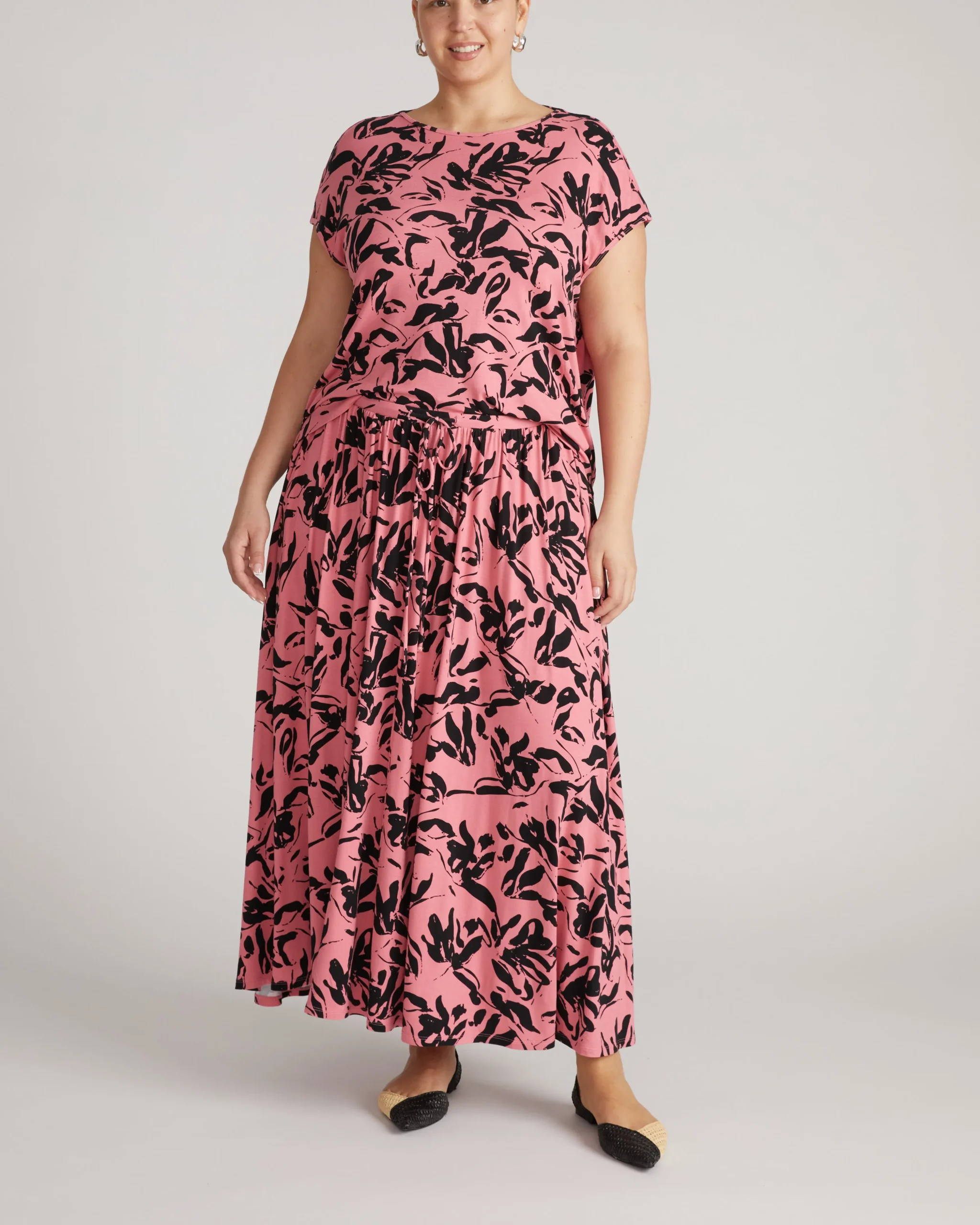 Tessa Liquid Jersey Skirt Pink Sgraffito Print