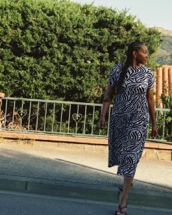 Thea Divine Jersey Midi Dress Black Bosco Print