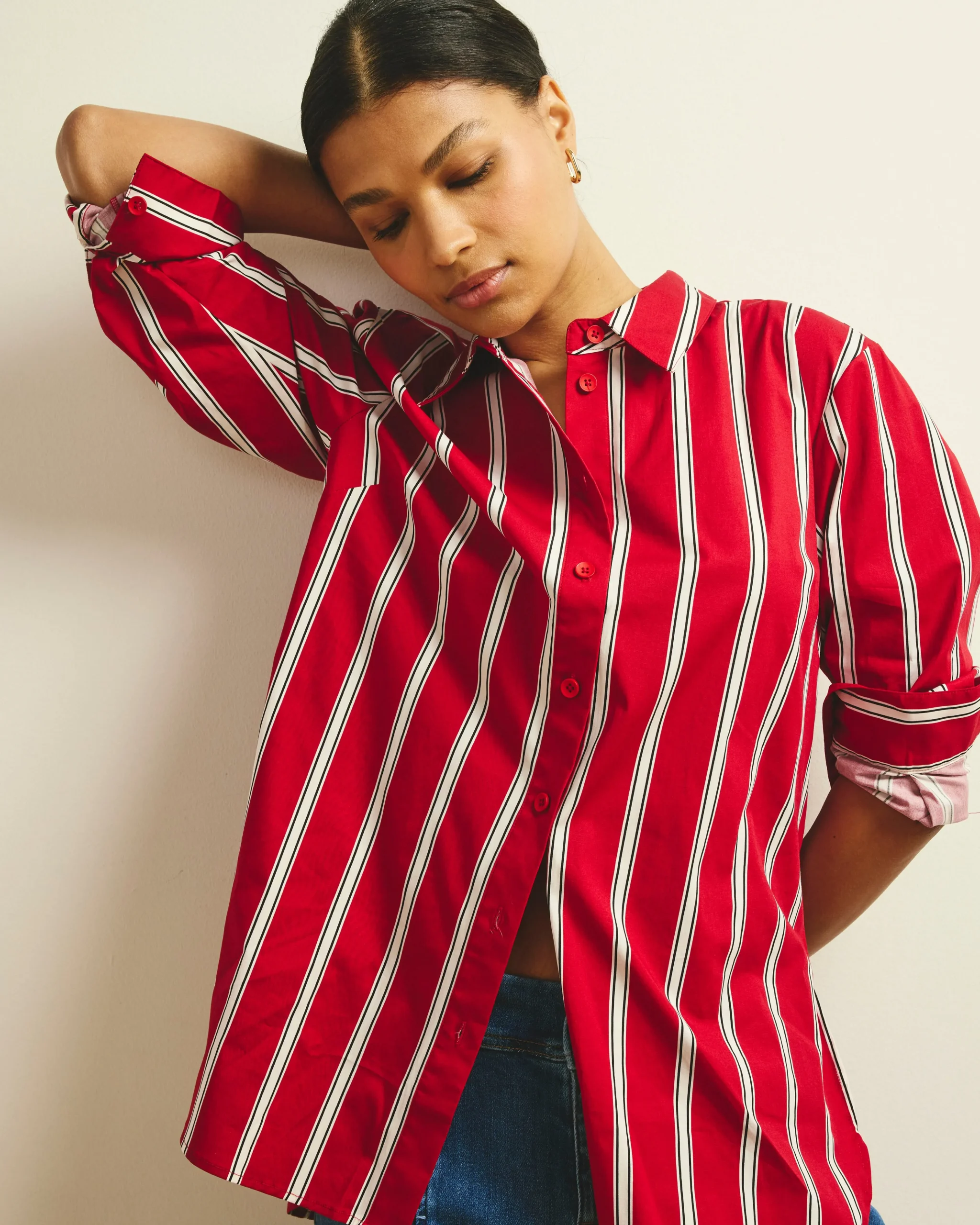 The Artist Oversized Poplin Shirt Red/Black/White Stripe