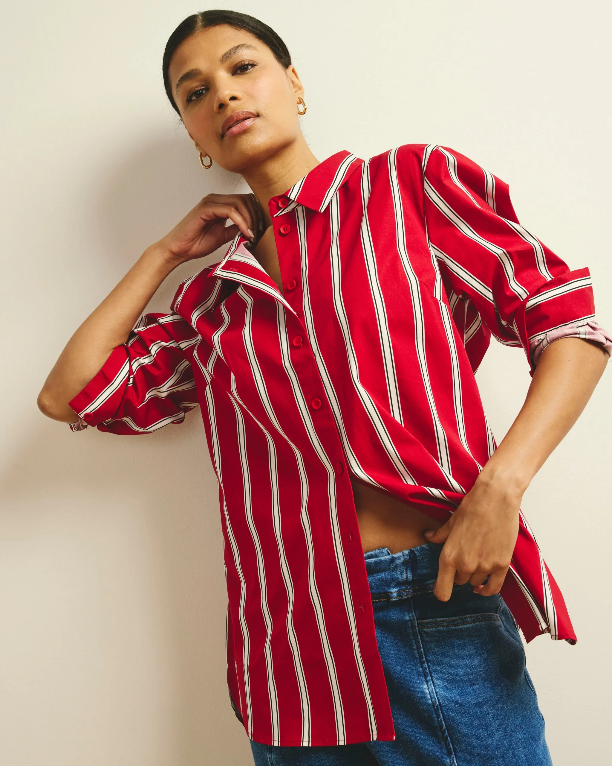 The Artist Oversized Poplin Shirt Red/Black/White Stripe