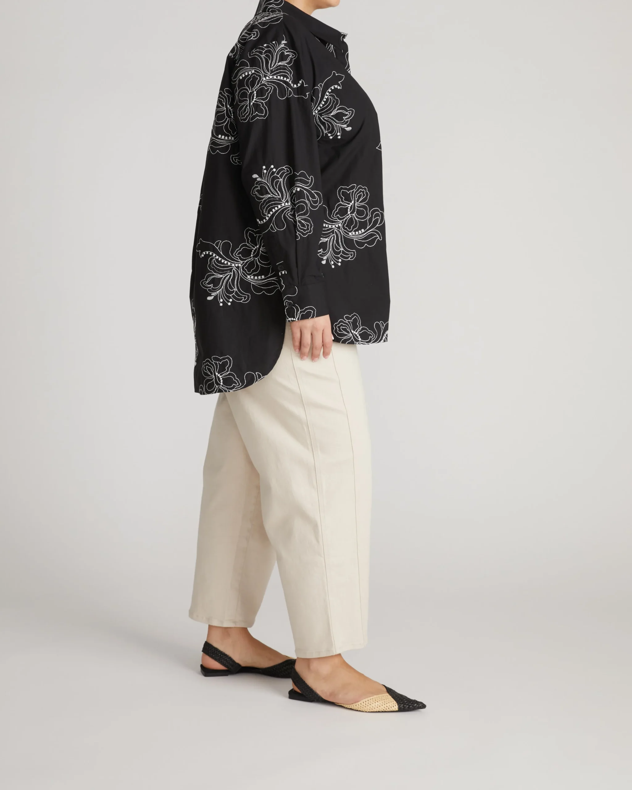 The Artist Oversized Poplin Shirt Hibiscus Embroidery