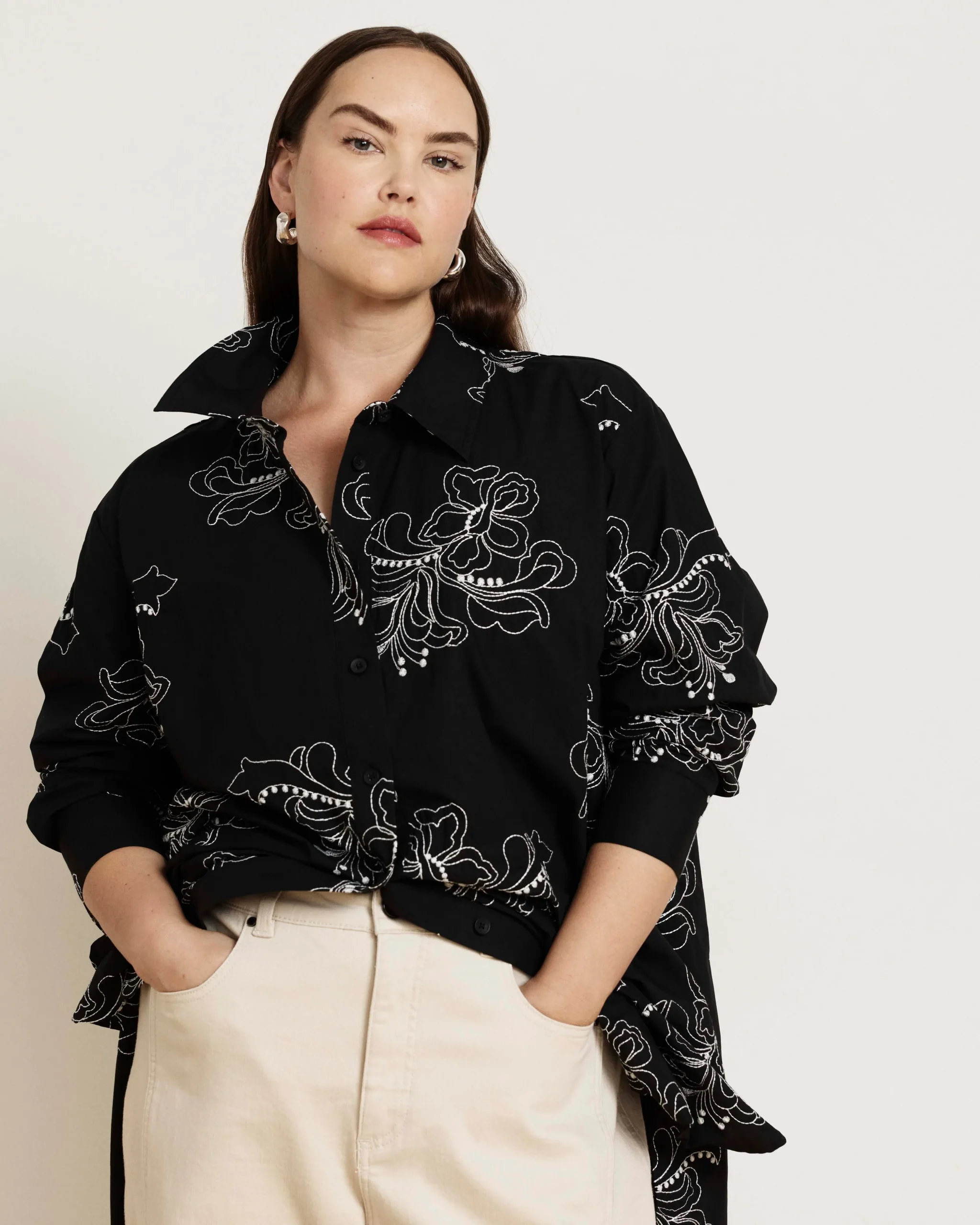 The Artist Oversized Poplin Shirt Hibiscus Embroidery