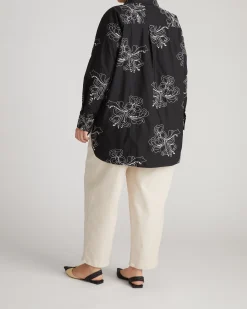 The Artist Oversized Poplin Shirt Hibiscus Embroidery