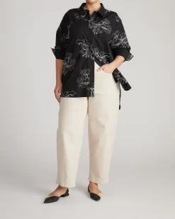 The Artist Oversized Poplin Shirt Hibiscus Embroidery