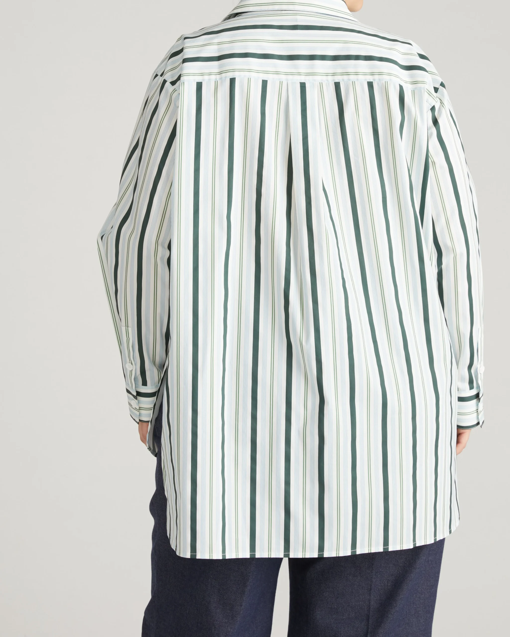 The Artist Oversized Poplin Shirt Forest Green Multi Stripe