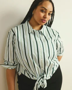 The Artist Oversized Poplin Shirt Forest Green Multi Stripe