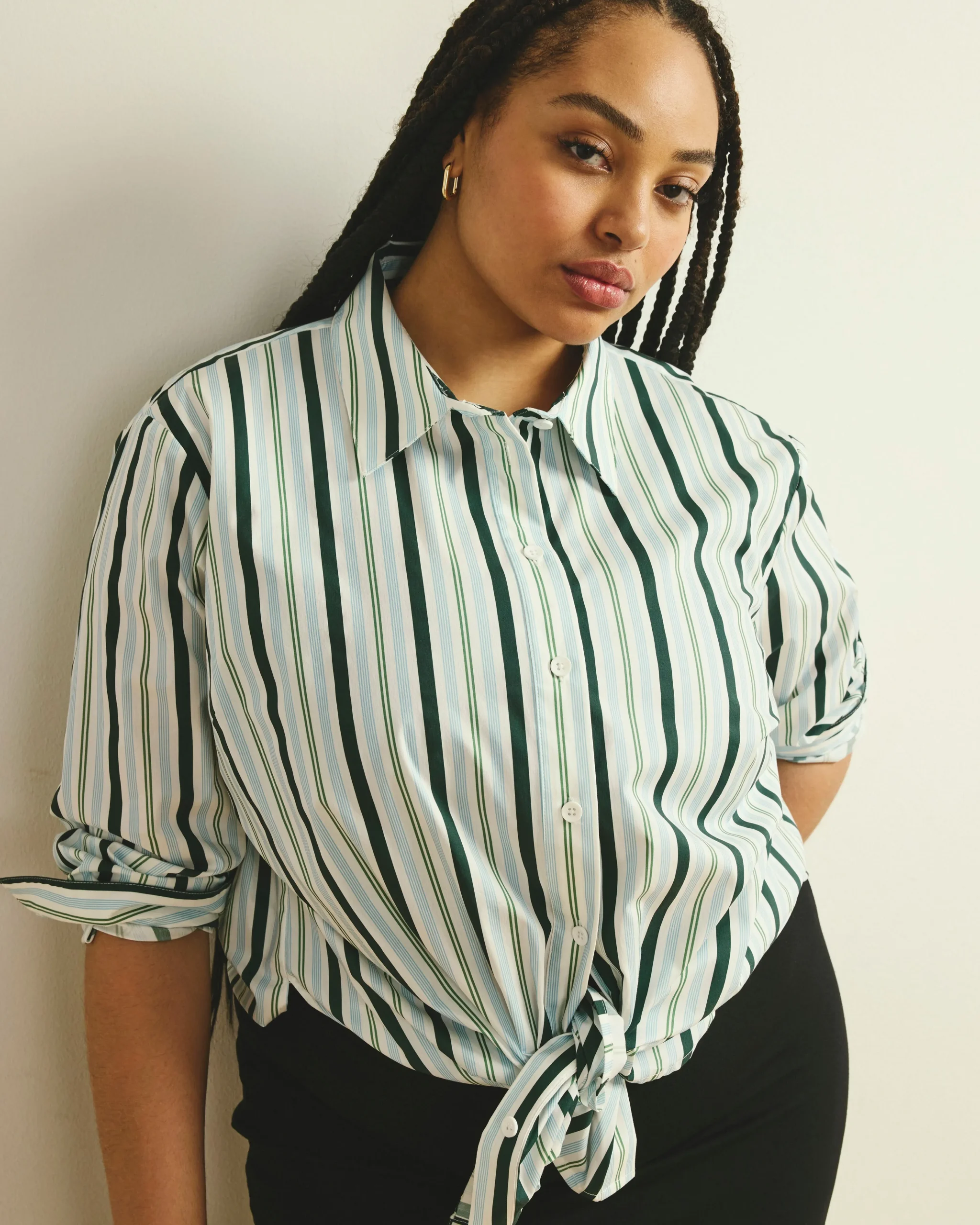 The Artist Oversized Poplin Shirt Forest Green Multi Stripe