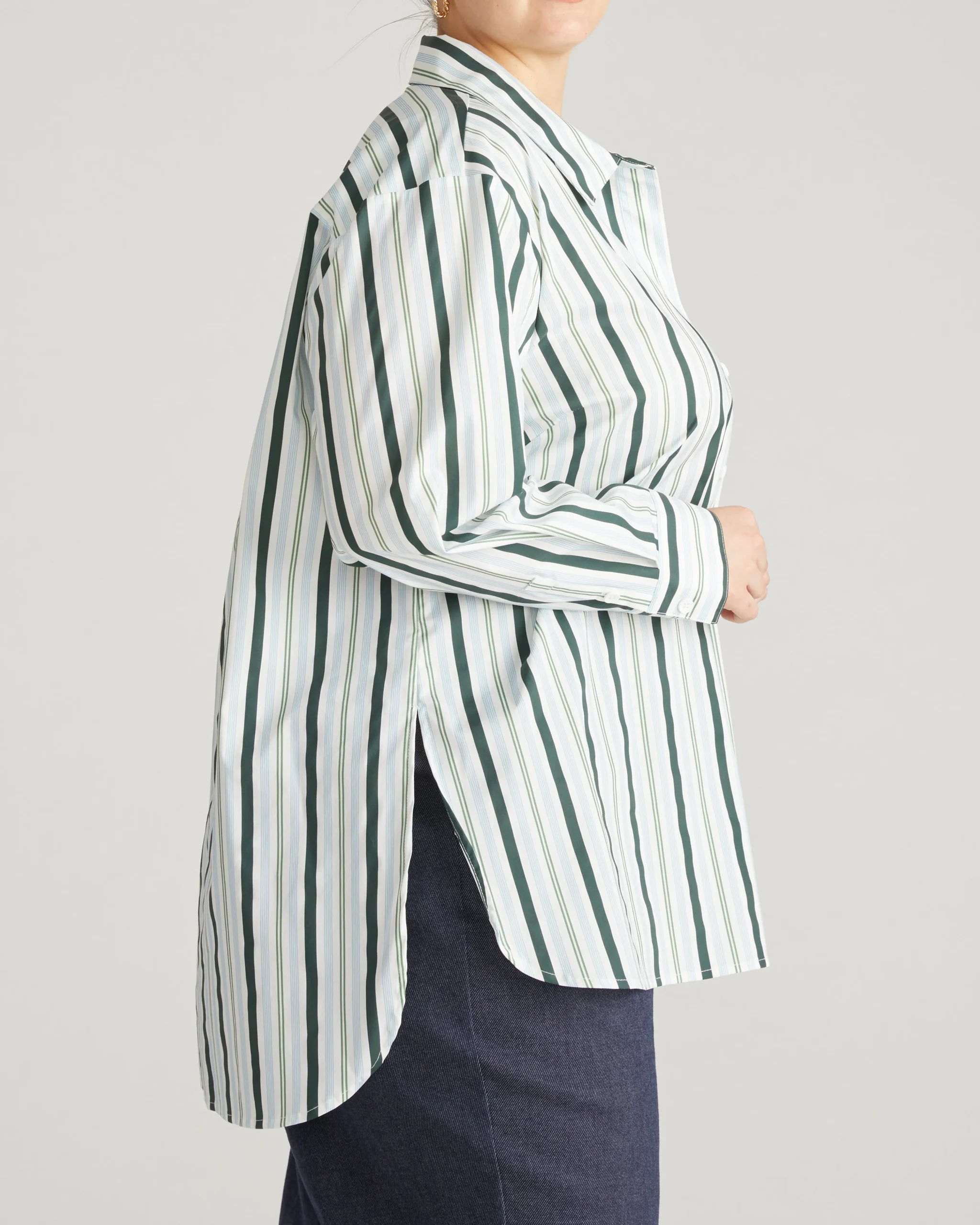 The Artist Oversized Poplin Shirt Forest Green Multi Stripe