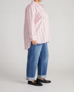 The Artist Oversized Poplin Shirt Pink Horizon Stripe