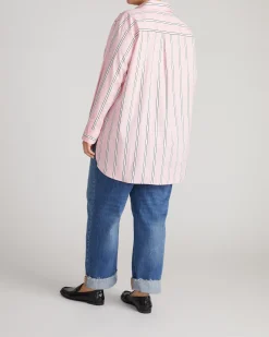 The Artist Oversized Poplin Shirt Pink Horizon Stripe