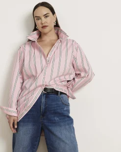 The Artist Oversized Poplin Shirt Pink Horizon Stripe