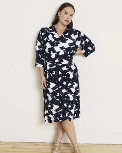 The Divine Jersey Wrap Dress Navy Santiago Print