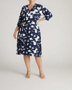 The Divine Jersey Wrap Dress Navy Santiago Print