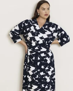 The Divine Jersey Wrap Dress Navy Santiago Print
