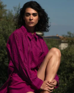 The Embroidered Artist Oversized Poplin Shirt Hyper Pink
