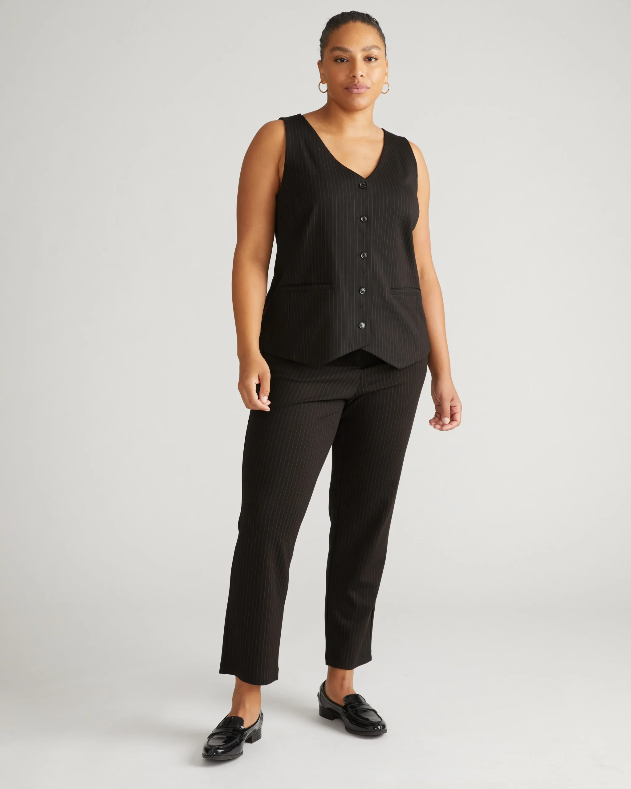 The Tailored Ponte Vest Slate Pinstripe